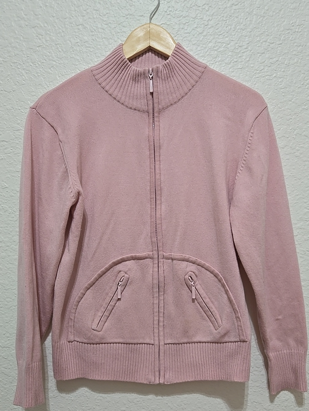 dressbarn Dusty Rose Full-Zip Knit Sweater